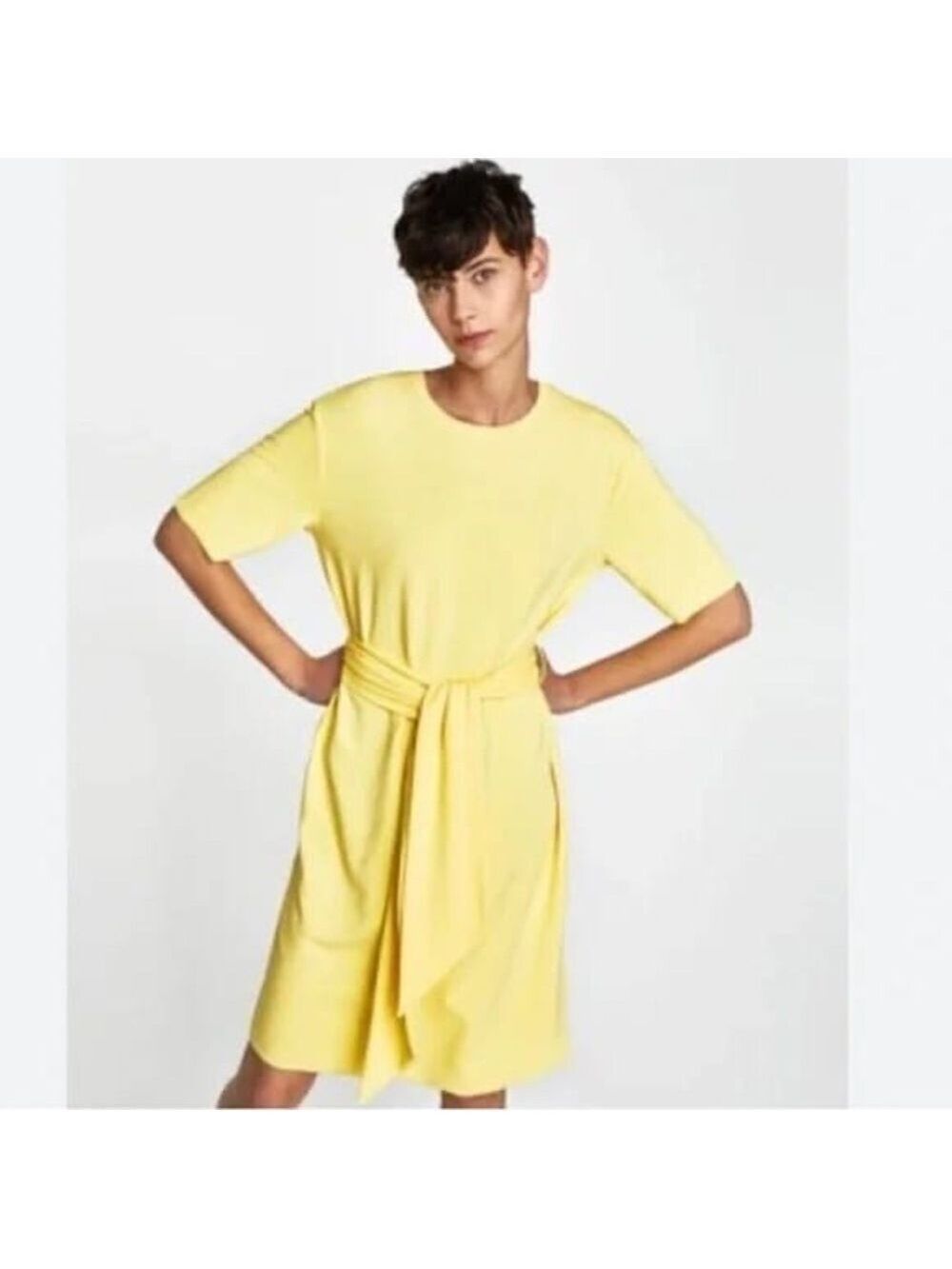 Zara Yellow T-Shirt Dress with Belt XL